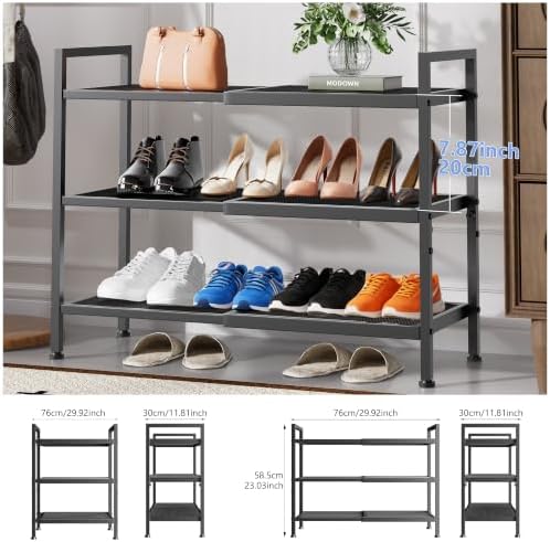 Expandable Shoe Rack for Closet, Entryway, Shoe Storage, 3-Tier, White - Image 3