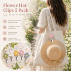 Flower Hat Clips for Travel on Bag, 5 Pcs Elastic Hat Holder for Beach Vacation, Hat Carrier Clips for Purse, Tote, Backpack and Luggage,White, Pink, Green, Yellow, Blue - Image 3
