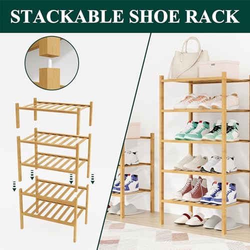 Smiry Bamboo Shoe Rack, 8 Vertical Slats, 6 Tier - 17.3" Wide, Natural - Image 4