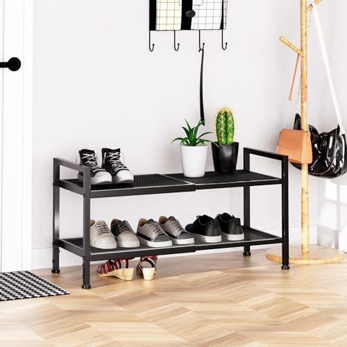 Expandable Shoe Rack for Closet, Entryway, 2-Tier Shoe Storage, Black - Image 6