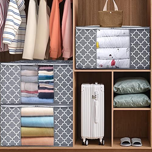 WISELIFE Storage Bags, Large Blanket Clothes Organization and Storage Containers for Bedding, Comforters, Foldable Organizer with Reinforced Handle, Clear Window,Sturdy Zippers,(Light Grey, 6 x 100L) | Large Blanketfor Bedding, Comforters, Foldable Org... - Image 4