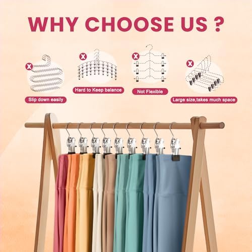 12 Pack Pants Hangers with Clips,Legging & Jean Hangers for Closet Hanging - Image 7