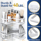 YASONIC Corner Shower Caddy Adhesive, 100% Rustproof Shower Organizer, No Drill Shower Shelf for Inside Shower, Wall-Mounted Shower Storage for Homes (2 Pack, White) - Image 4