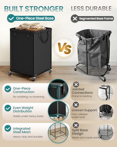 SONGMICS Laundry Basket with Wheels, Removable Liner Bag, 45 Gallon (170 L) - Image 3