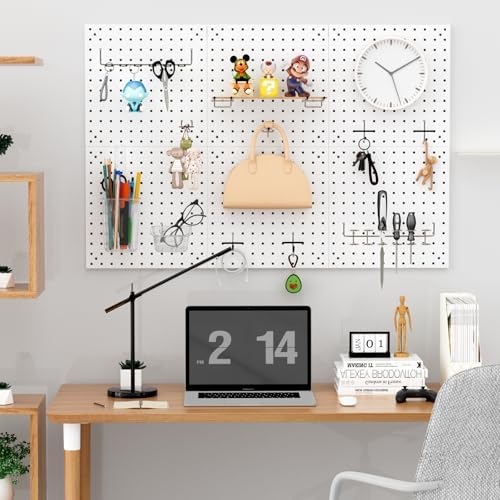 Peg Board Kit, Includes Pegboard and Accessories,with Hooks and Bins,Peg Board Wall Organizer for Office,Ornaments Display,Crafts Organization (129, White) - Image 6
