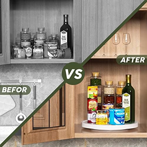 White Lazy Susan for Table, 12 Inch Non-Skid Bamboo Turntable Organizer - Image 4