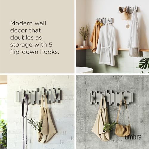 Umbra Sticks Wall Mount Coat Rack, 5 Hook Retractable Pegs, Grey - Image 4