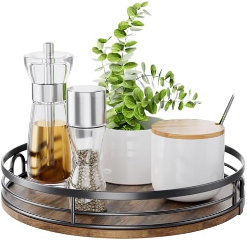 LAMU 11'' Lazy Susan Turntable Organizer for Cabinet, Round Wood Lazy Susan for Table Top, Countertop, Kitchen, Pantry, Spice, Bathroom Vanity, Decor by YourHome-OrganizationHelper