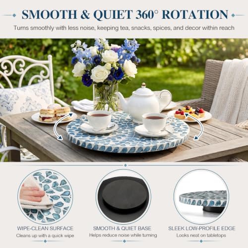 Domensi 2 Pack Mother of Pearl Lazy Susan Turntable Organizer,Blue Wicker - Image 4