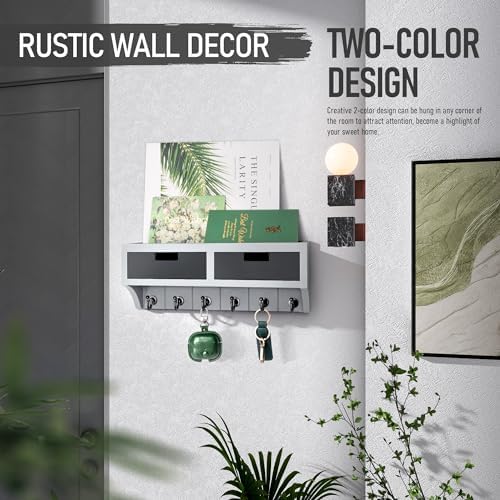 Rebee Vision Key Holder Wall Mount with Shelf for Entryway, Gray & Black - Image 2