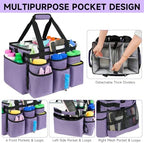 Large Rolling Cleaning Caddy Bag with Detachable Trolley,Cleaning Cart on Wheels with Shoulder Strap,Cleaning Supplies Organizer for Housekeepers,Purple - Image 3