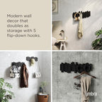 Umbra Sticks Wall Mount Coat Rack, 5 Hook Retractable Pegs, Black - Image 4