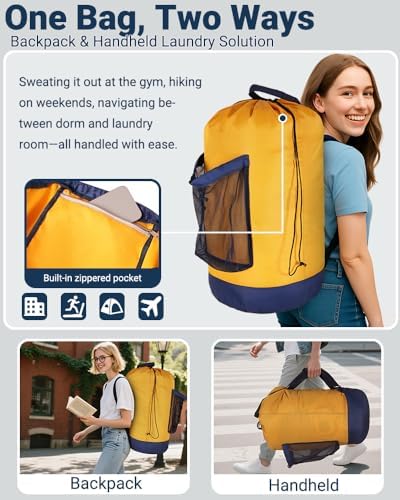 Laundry Bag with Shoulder Straps and Mesh Pocket Laundry Backpack Large Portable Laundry Hamper for College Laundromat Apartment - Image 4