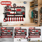 33" W Power Tool Organizer with Charging Station, 4 Layers Heavy Duty Metal Tool Storage Rack Wall Mount 8 Cordless Drill Holder with 4 Power Strip, Battery Organizer for Garage, Workbench,Tool Room - Image 7