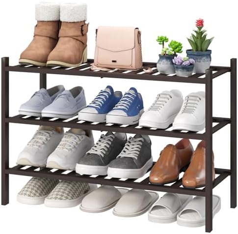viewcare Shoe Rack for Closet, 3-Tier Bamboo Wood Shoe Racks, Stackable | Beautiful | Natural | Functional | Sturdy, Bamboo Shoe Rack for Entryway Hallway Closet by VIEWCARE