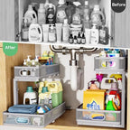 Under Sink Organizer 2 Pack, High Adjustable 2 Tier Under Sink Organizers and Storage, Slide out Metal Cabinet Organizers, Pull out Storage Drawer Shelf for Kitchen Bathroom Cabinet (Gray) - Image 3