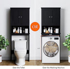 Over the Toilet Storage Cabinet for Bathroom, Black Bathroom Over Toilet Cabinet Freestanding Storage Organizer, Space Saver with Doors and Adjustable Shelf, Black - Image 3