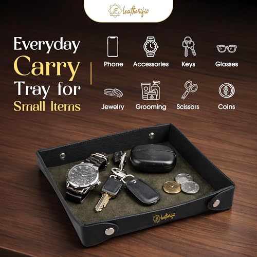 Luxe Genuine Leather Valet Chronicle Tray | Premium Handmade Multipurpose Catchall Tray, Coin watch key Trinket Dish for Home office Desk, Nightstand Entryway (Charcoal, 11 x 9 x 1.5) - Image 6