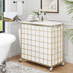 Laundry Basket with Wheels, Heavy Duty Laundry Sorter 3 Sections, 140L (37Gal.) Large Capacity Hamper with Wood Lid, 360 Rolling Wheels, Extra Side Pocket, Leather Pull Handle,Golden+Beige - Image 7