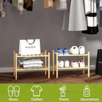 BMOSU 2-Tier Bamboo Small Shoe Rack Premium Stackable Shoe Shelf Storage Organizer for Hallway Closet Living Room Entryway Organizer (Natural Bamboo) - Image 6