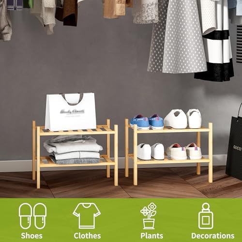 BMOSU 2-Tier Bamboo Small Shoe Rack Premium Stackable Shoe Shelf Storage Organizer for Hallway Closet Living Room Entryway Organizer (Natural Bamboo) - Image 6