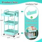 SUNALLY 3 Tier Rolling Cart with Drawer, Craft Storage Cart Organizer, Blue - Image 2