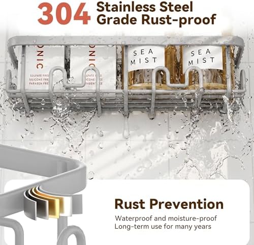 YASONIC Shower Caddy Adhesive, Rustproof Shower Organizer, Wall Shower Rack - Image 5
