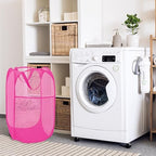 2 Pack Sturdy Mesh Pop up Laundry Hamper Basket with Side Pocket for Laundry Room, Bathroom, Kids Room, College Dorm or Travel Blush - Image 4