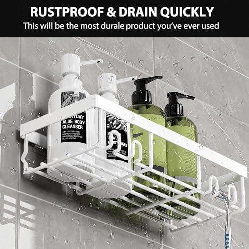 Moforoco Shower Caddy Shelf Organizer Rack, Self Adhesive Black Bathroom Shelves Basket, Home Farmhouse Wall Inside Organization and Storage Decor Rv Accessories, First Camper Apartment Essentials - Image 2