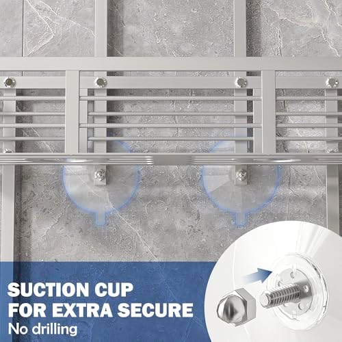 Shower Caddy Hanging, Never Rust Aluminum Shower Organizer, Over Showerhead No Drilling Shower Racks, with Soap Holder Multi Hooks Bathroom Storage for Shampoo Sponge,Silvery - Image 4