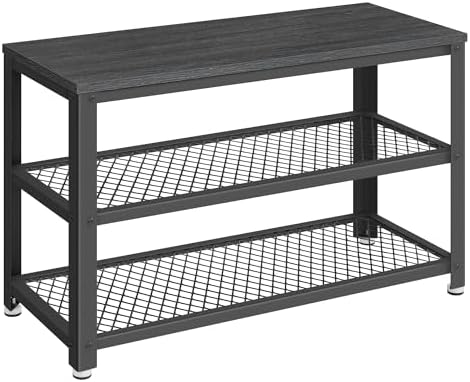 VASAGLE 3-Tier Shoe Rack, Storage Bench with Metal Mesh Shelves and Seat by Unknown