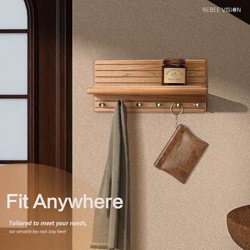 Rebee Vision Cedar Wood Key Holder Wall Mount for Room Decor, Natural - Image 5