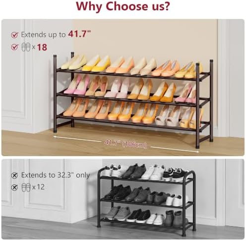 Tajsoon Expandable Shoe Rack for Closet 3 Tier, 28“-41“Stackable, Bronze - Image 3