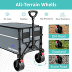 ROSONG Collapsible Wagon Cart with Wheels, Grey with Cover, 120L - Image 5