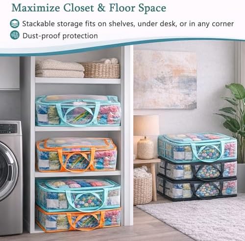 MYBAGZING Clear Yarn Storage Bags, 21" Large Flat Under Bed Yarn Organizer with Zipper & Handles, Stackable Knitting and Crochet Storage for Closet Shelves, Craft Room, Yarn Skeins, Hooks & Needles - Image 2
