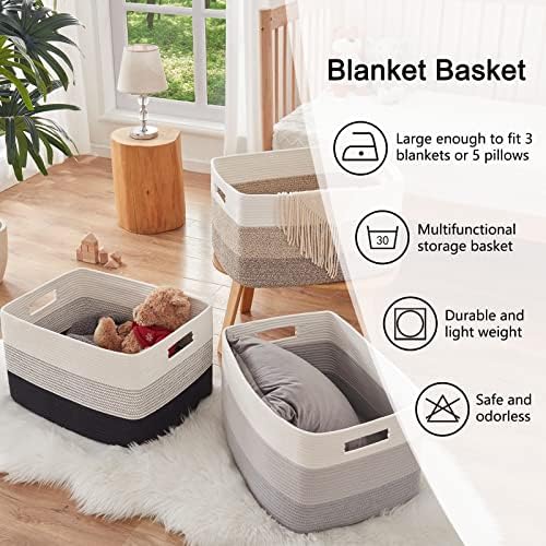 OIAHOMY Blanket Basket Laundry Basket Dog Toy Basket 75L Gradient Black - Image 6