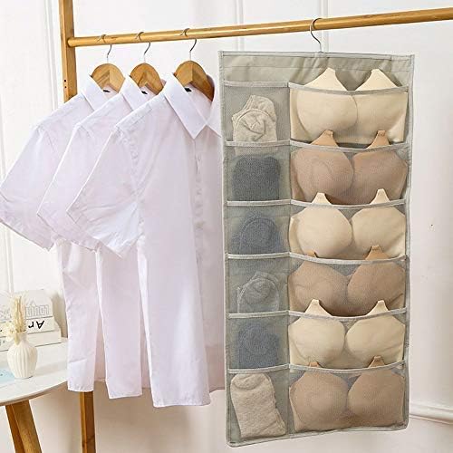 Closet Hanging Organizer with Mesh Pockets & Rotating Metal Hanger,Dual Sided Wall Shelf Wardrobe Storage Bags,Oxford Cloth Space Saver Bag for Bra Underwear Underpants Socks (white) - Image 6