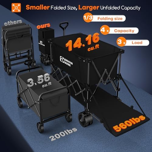 Originsure 400L Foldable Double Decker Wagon, 54" L Tailgate, 560lbs, Black - Image 3