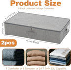 2-Pack Under Bed Storage Containers with Lids, 6.7" Low Profile Under Bed Organization Bins for Clothes, Bedding and Sweaters, 53L Large Fabric Storage Boxes, Foldable Space Saving, Gray - Image 2