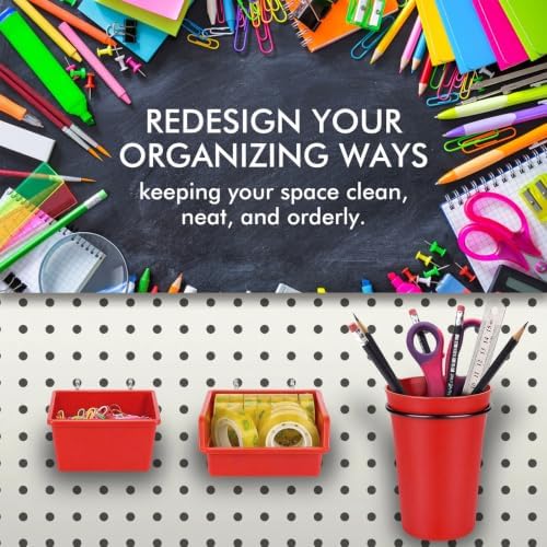 Pegboard Bins Cups with Hooks & Loops 12 Pack Peg Board Organizer (Red) - Image 5