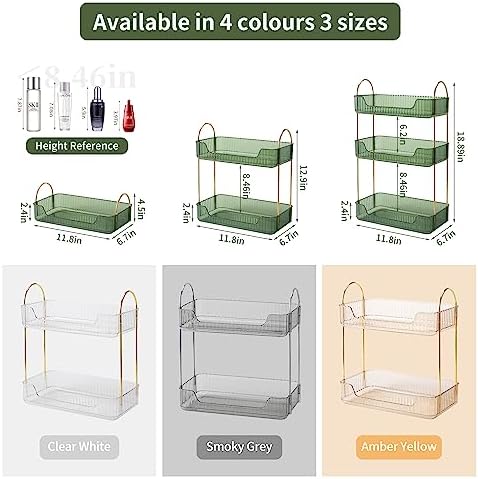 Akinbas 2 Tier Bathroom Organizer Countertop Makeup Perfume Tray Skincare Organizer for Bathroom Dresser Vanity (Green) - Image 2