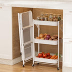 JAQ Foldable Rolling Cart with Wheels, No Assembly Required 3-Tier Small Utility Cart, 26.8" Low Profile Under Desk Storage Cart, 10" Wide Narrow Organizer for Office and Kitchen, White by JAQ-BuyNow