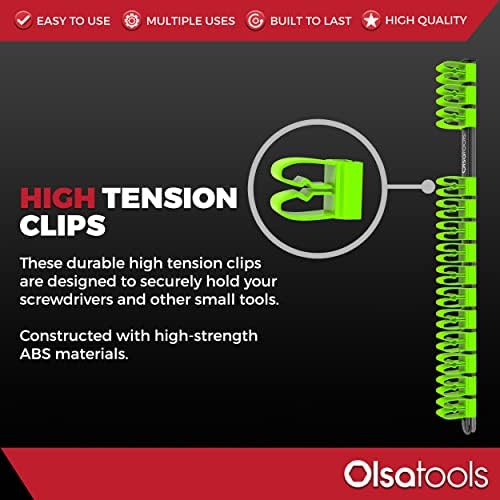 Olsa Tools Premium Wall-Mount Screwdriver Organizer - Black Nylon with Neon Green Clips - Holds 14 Screwdrivers - Part: 1031 - Image 5