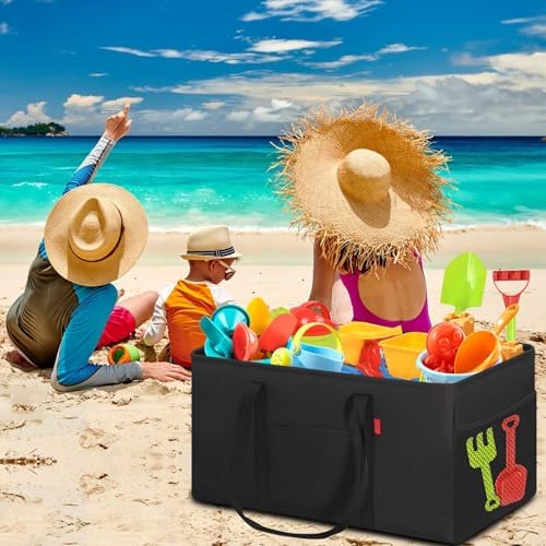 LHZK Standing Extra Large Utility Tote Bag with Metal Wire Frame and the Sides Rinforced, Extra Large Tote Bag with Handle, Reusable Grocery Bags Foldable, Beach Bag, Car Tote (Black, 26''x15''x13'') - Image 6