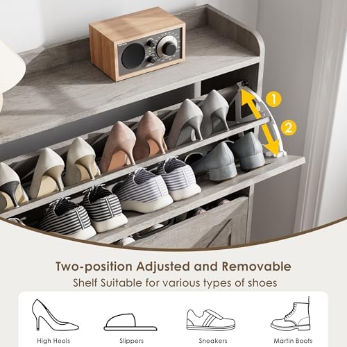 Nicetree Shoe Storage Cabinet with 2 Flip Drawers, Entryway Organizer, Gray - Image 6