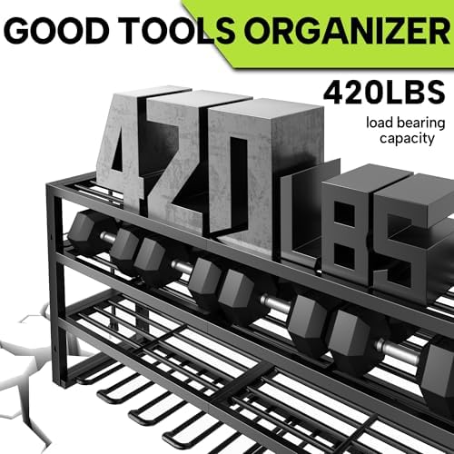 Large Power Tool Organizer Wall Mount with Charging Station, 8 Outlet Power Strip, 4 Layers 8 Drill Holder Heavy Duty Metal Tool Storage Loads 420lbs with Screwdriver Holder, Utility Racks for Garage - Image 5