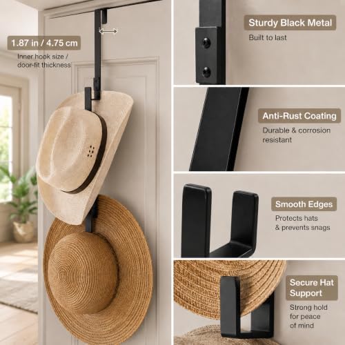 Qunclay 2 Pack Straw Cap Rack Sun Hat Hangers Over-the-door Holder - Image 3