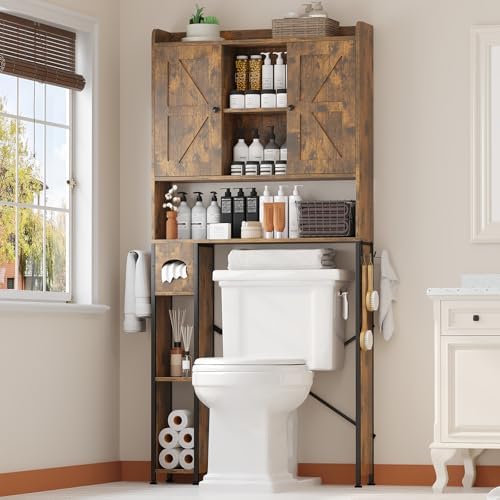 EasyCom 32" W Over The Toilet Storage Cabinet with Adjustable Shelves,Brown by EasyCom