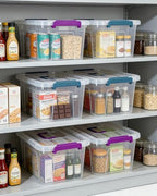 EOENVIVS 6 Pack Clear storage bins with lids, 7 Qt storage containers with lids with Color Buckles, Stackable storage box Set for organizers and storage, Closet, Pantry, Shelves & shoe boxes - Image 6