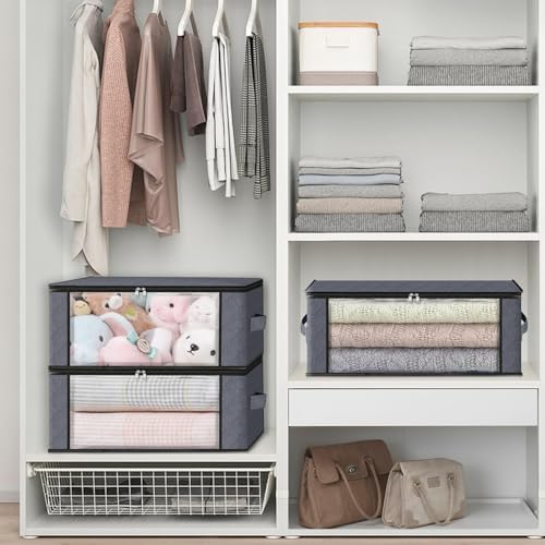 HomeHacks 10-Pack Clothes Organizer Storage Bags, 35L Storage Bins, Gray | Foldable Storage Box Container with Zippers, Clear Window, Reinforced Handles for Closet, Dorm, Pillows, Bedding, Sweater - Image 5